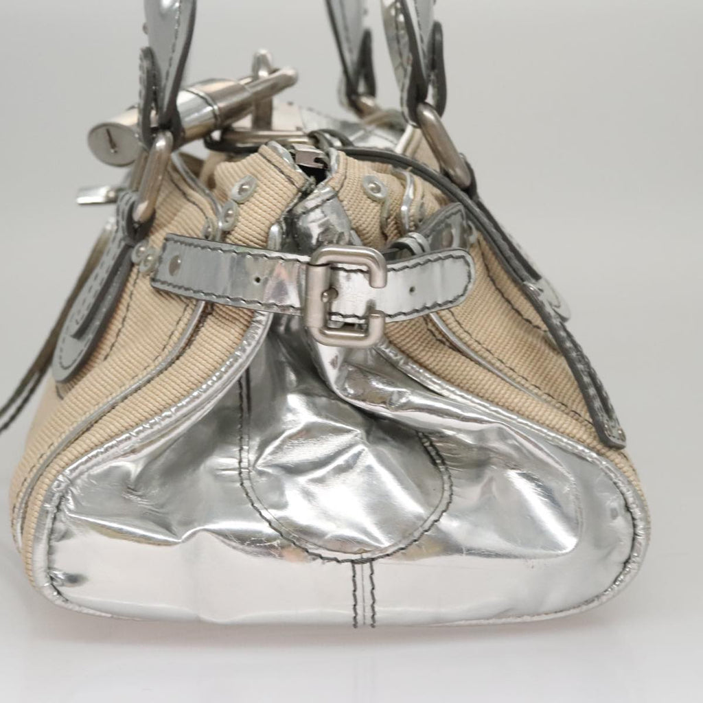 Chloe Paddington Hand Bag Canvas Leather Beige Silver 105762