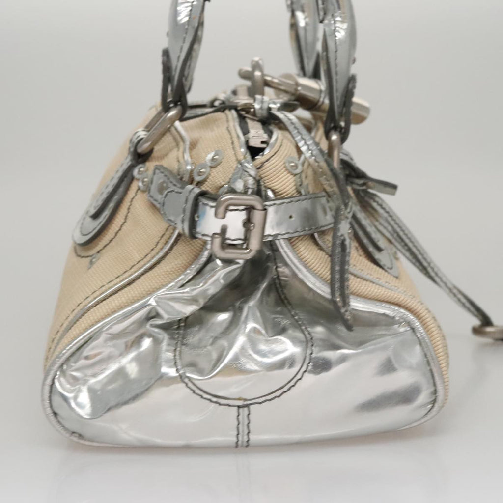 Chloe Paddington Hand Bag Canvas Leather Beige Silver 105762