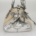 Chloe Paddington Hand Bag Canvas Leather Beige Silver 105762