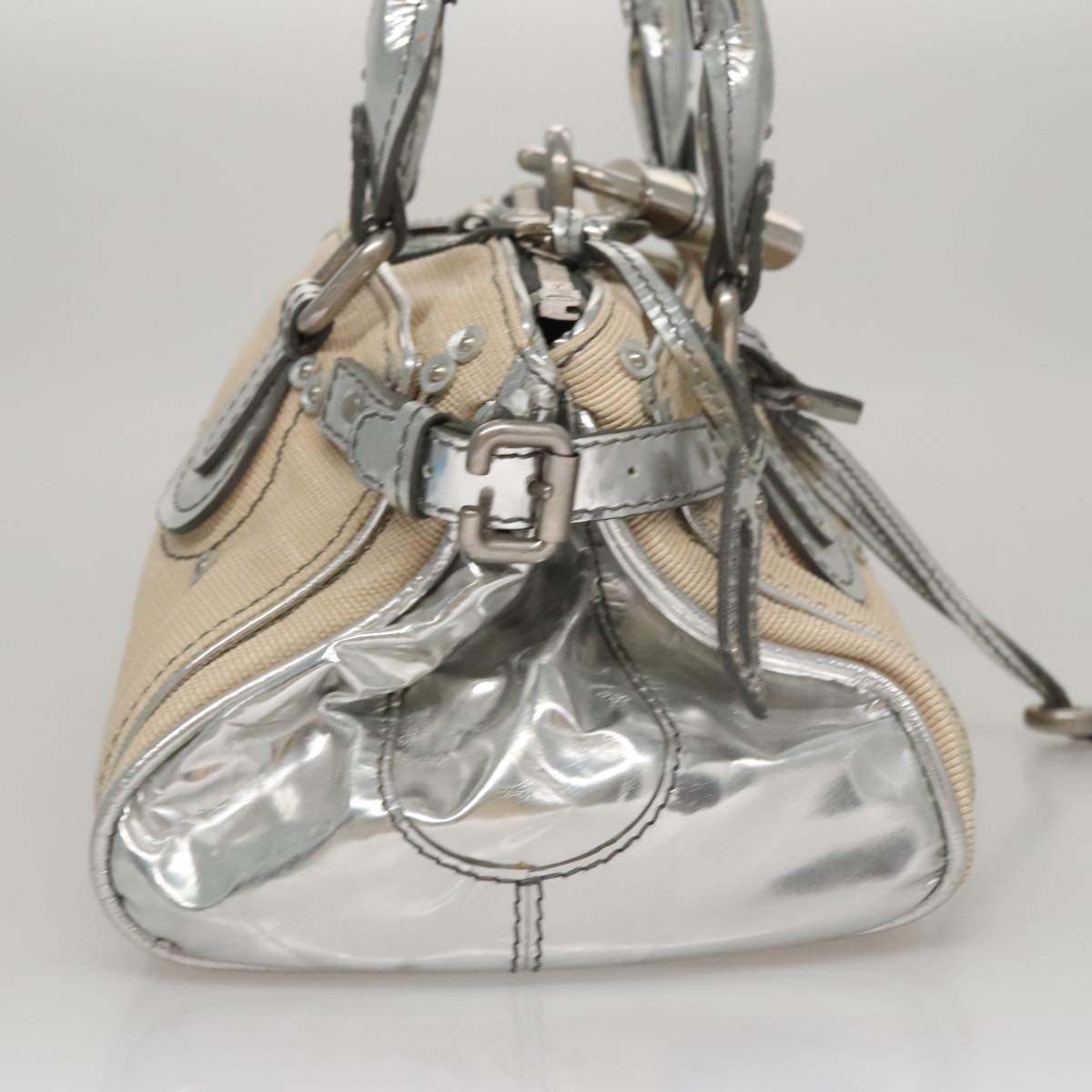 Chloe Paddington Hand Bag Canvas Leather Beige Silver 105762
