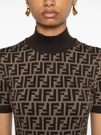 Fendi FF Cotton Midi Dress Brown