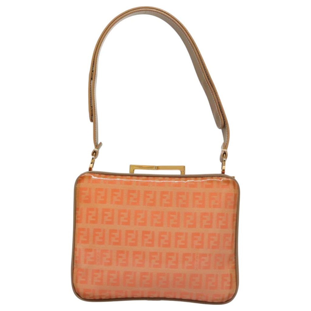 FENDI Zucchino Canvas Shoulder Bag Enamel Gold Orange106076