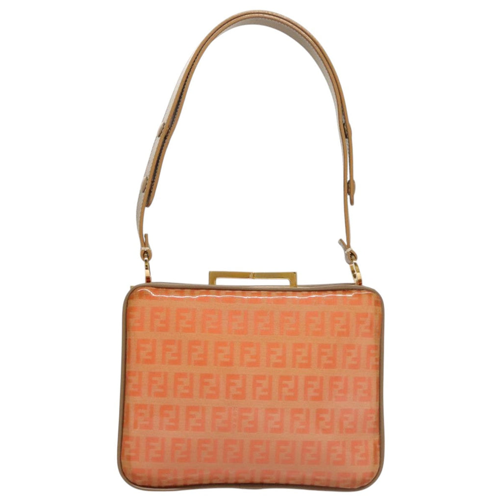 FENDI Zucchino Canvas Shoulder Bag Enamel Gold Orange106076
