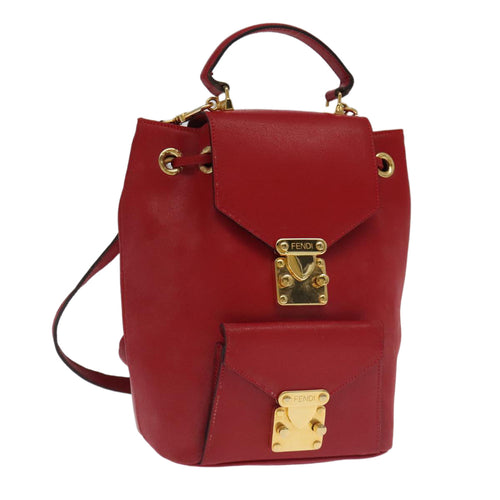 FENDI Backpack Leather Red Gold106152