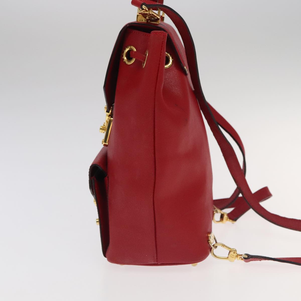 FENDI Backpack Leather Red Gold106152