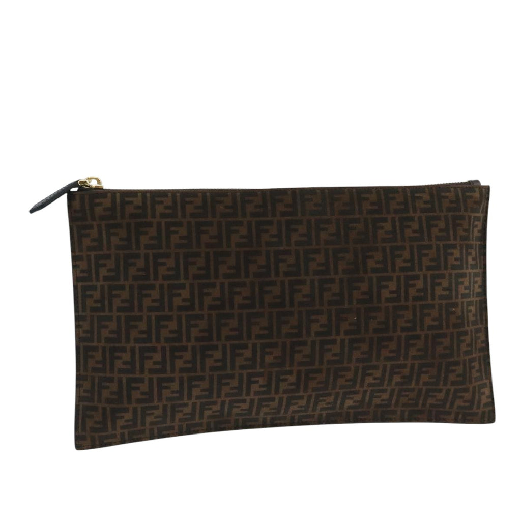 FENDI Zucchino Canvas Clutch Bag Brown106217