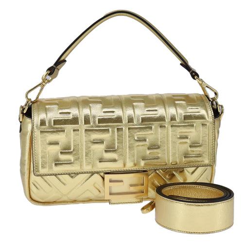 FENDI Zucca Canvas Mamma Baguette Shoulder Bag 2way Gold106218A