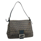 FENDI Zucchino Canvas Mamma Baguette Shoulder Bag Navy Silver106348