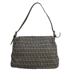 FENDI Zucchino Canvas Mamma Baguette Shoulder Bag Navy Silver106348