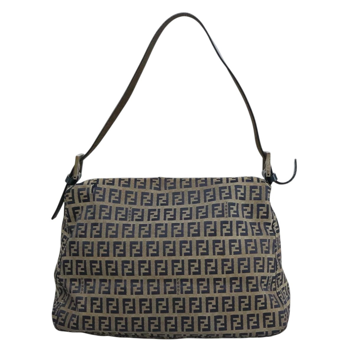 FENDI Zucchino Canvas Mamma Baguette Shoulder Bag Navy Silver106348