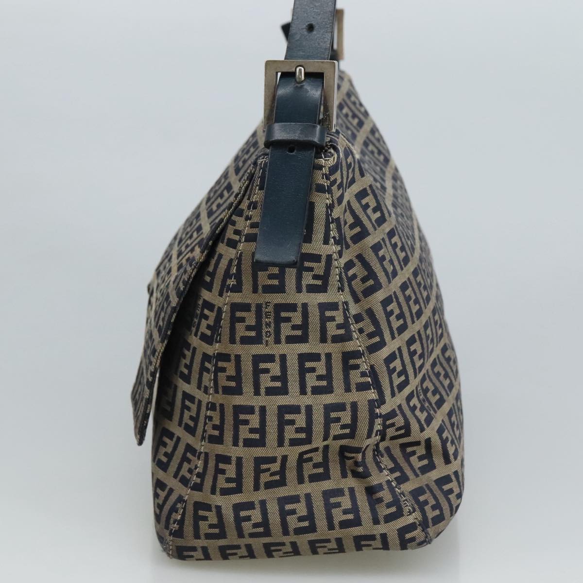 FENDI Zucchino Canvas Mamma Baguette Shoulder Bag Navy Silver106348