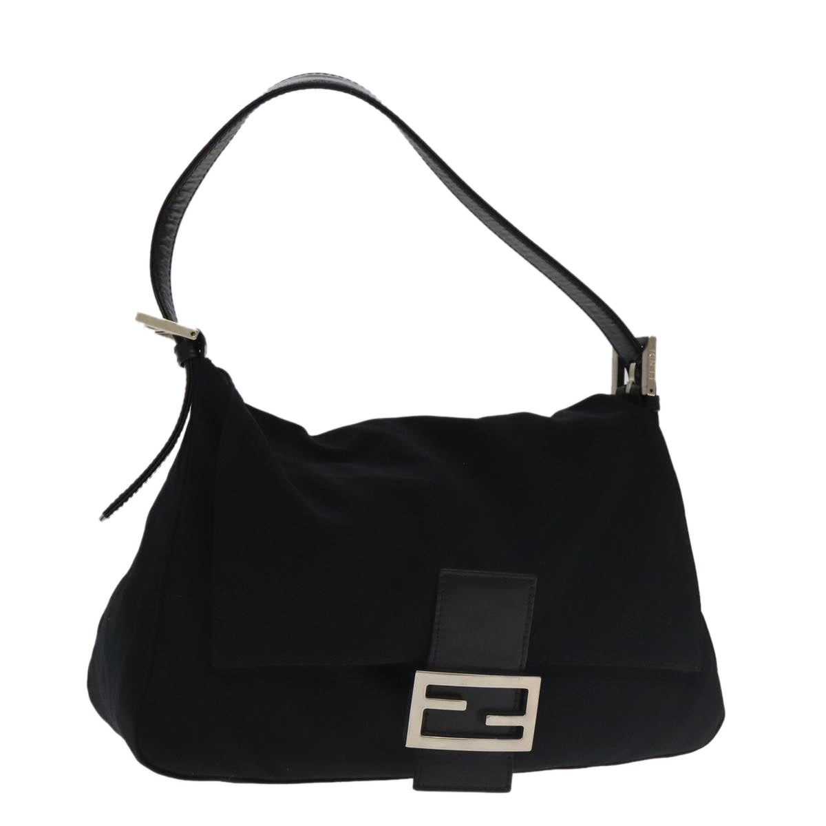 FENDI Mamma Baguette Shoulder Bag Nylon Black Silver106524