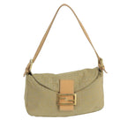FENDI Zucchino Canvas Mamma Baguette Shoulder Bag Beige Silver106527