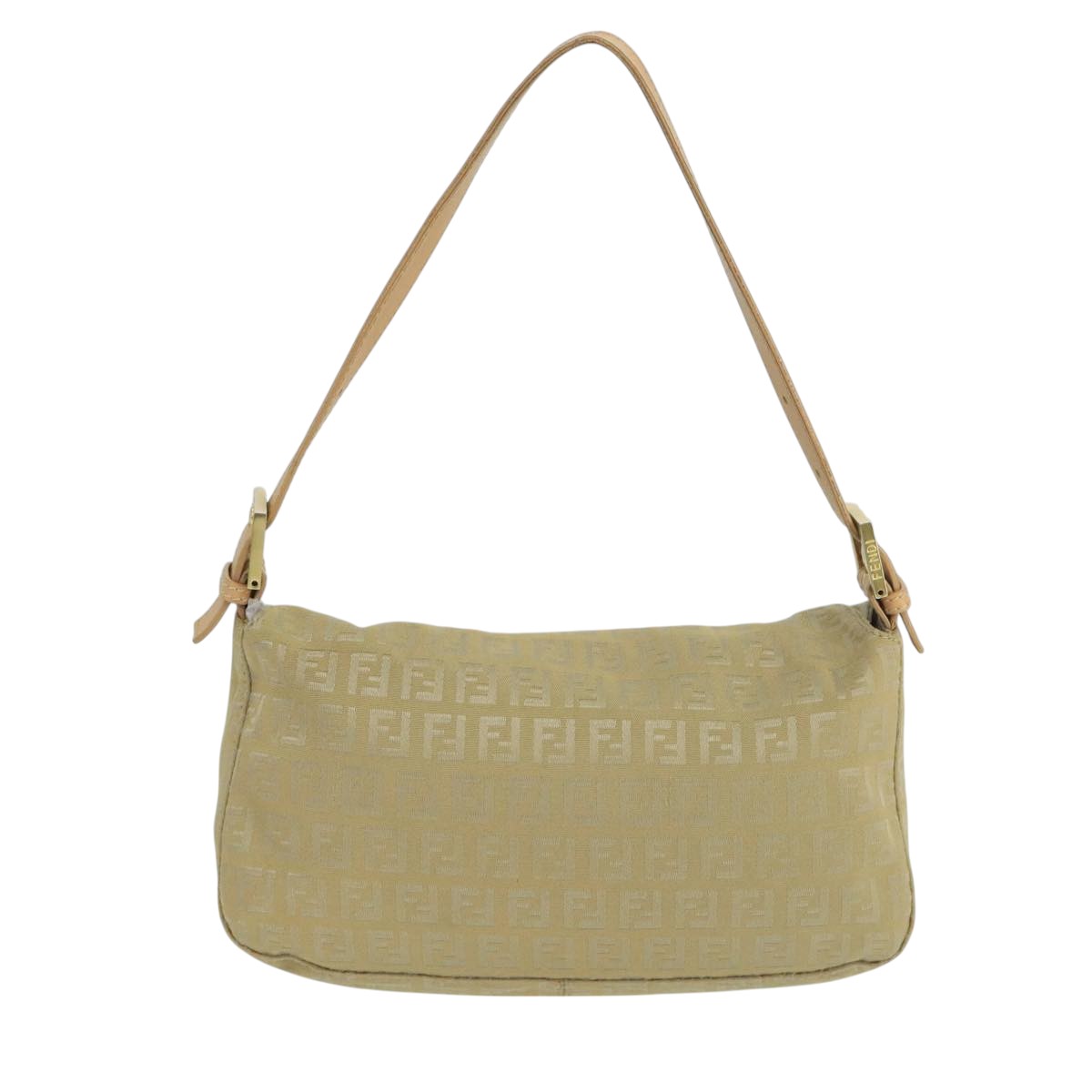 FENDI Zucchino Canvas Mamma Baguette Shoulder Bag Beige Silver106527
