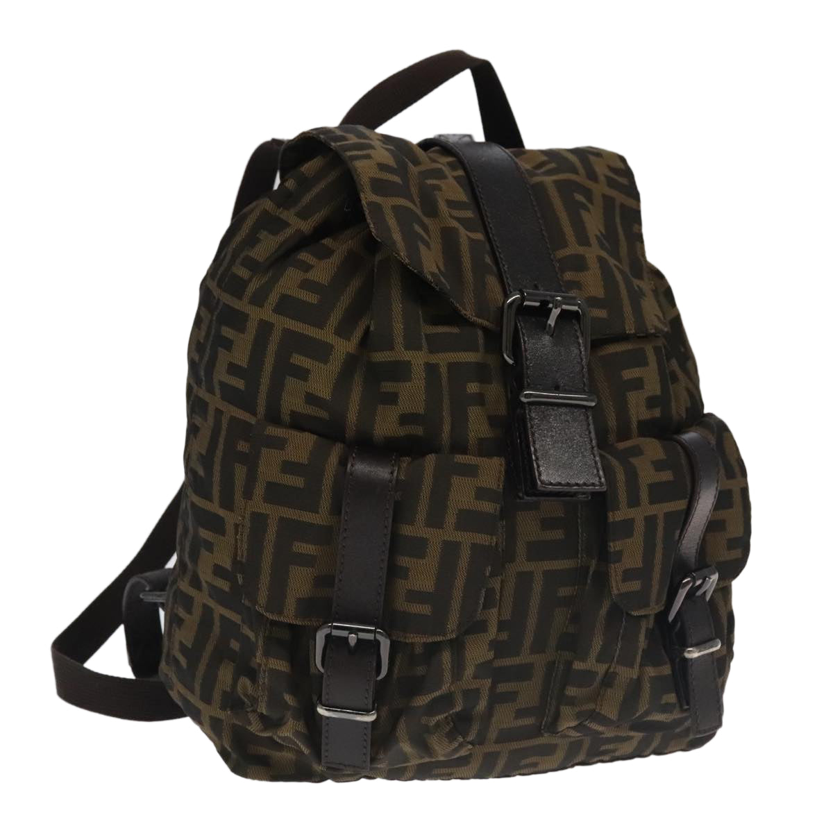 FENDI Zucca Canvas Backpack Brown Black Gold106544