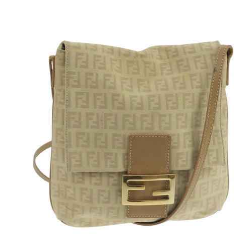 FENDI Zucchino Canvas Shoulder Bag Beige106561