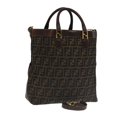FENDI Zucca Canvas Hand Bag 2way Brown Black106633