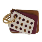 FENDI Triplet Clutch Bag Leather Brown Purple gold106719