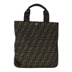 FENDI Zucca Canvas Tote Bag Brown Black Silver106828