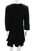 Chloe Womens Back Zip 3/4 Sleeve Crew Neck Ruffled Dress Black Silk