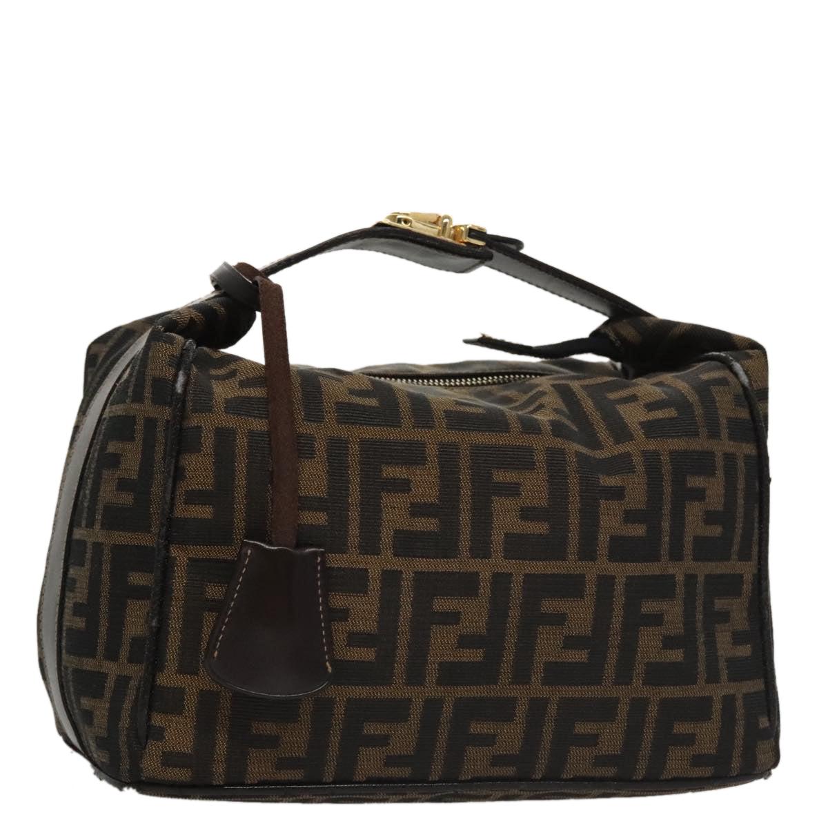 FENDI Zucca Canvas Vanity Pouch Brown Black gold107233