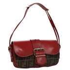 FENDI Zucca Canvas Shoulder Bag Brown Red107607