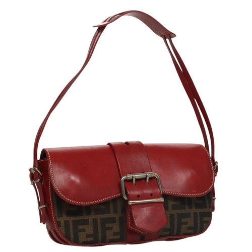 FENDI Zucca Canvas Shoulder Bag Brown Red107607