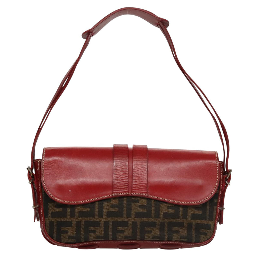 FENDI Zucca Canvas Shoulder Bag Brown Red107607