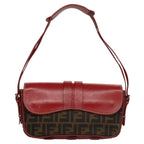 FENDI Zucca Canvas Shoulder Bag Brown Red107607