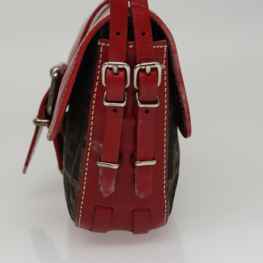 FENDI Zucca Canvas Shoulder Bag Brown Red107607