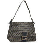 FENDI Zucchino Canvas Mamma Baguette Shoulder Bag Navy107613