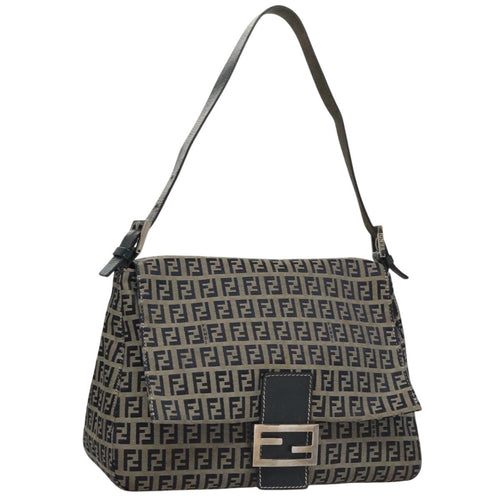 FENDI Zucchino Canvas Mamma Baguette Shoulder Bag Navy107613