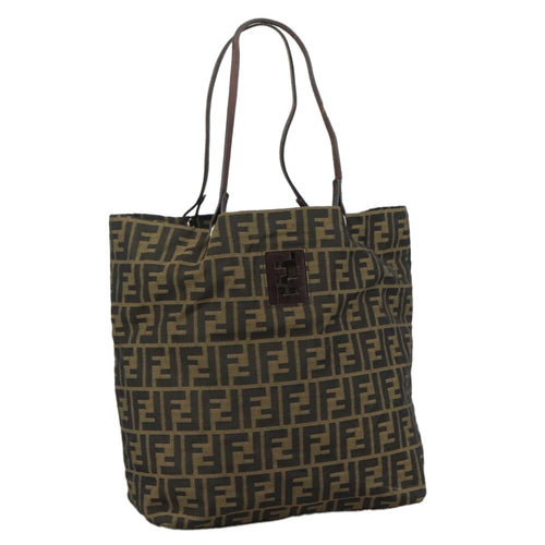 FENDI Zucca Canvas Tote Bag Brown Black Silver107962