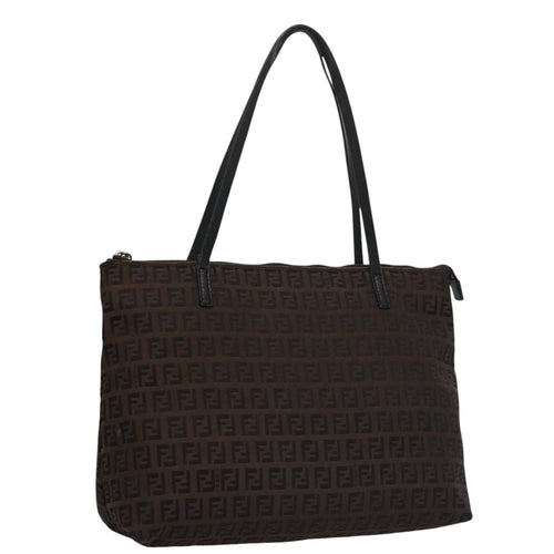 FENDI Zucchino Canvas Tote Bag Brown Black107967