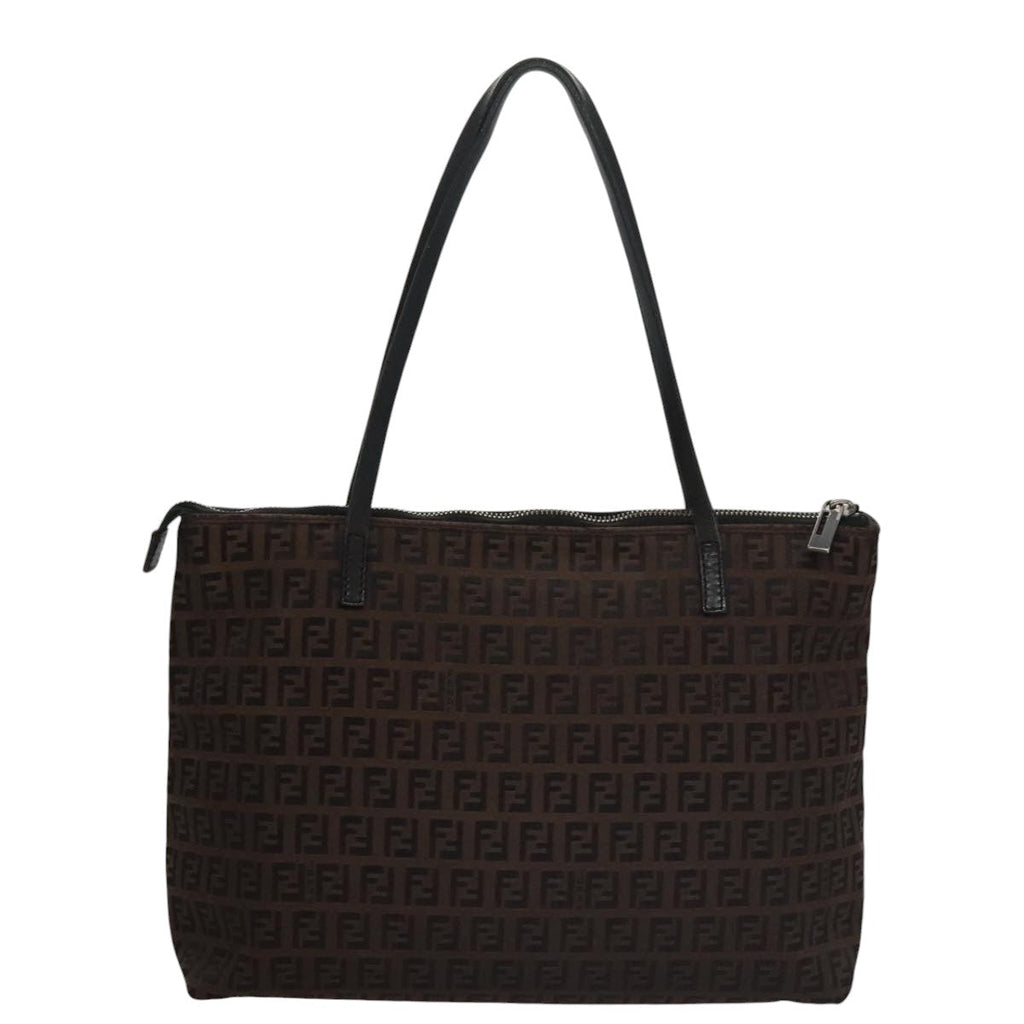 FENDI Zucchino Canvas Tote Bag Brown Black107967