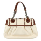 FENDI Hand Bag Canvas Enamel White Brown108018