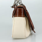 FENDI Hand Bag Canvas Enamel White Brown108018
