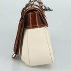 FENDI Hand Bag Canvas Enamel White Brown108018