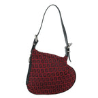FENDI Zucchino Canvas Shoulder Bag Red Black Silver108052