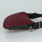 FENDI Zucchino Canvas Shoulder Bag Red Black Silver108052