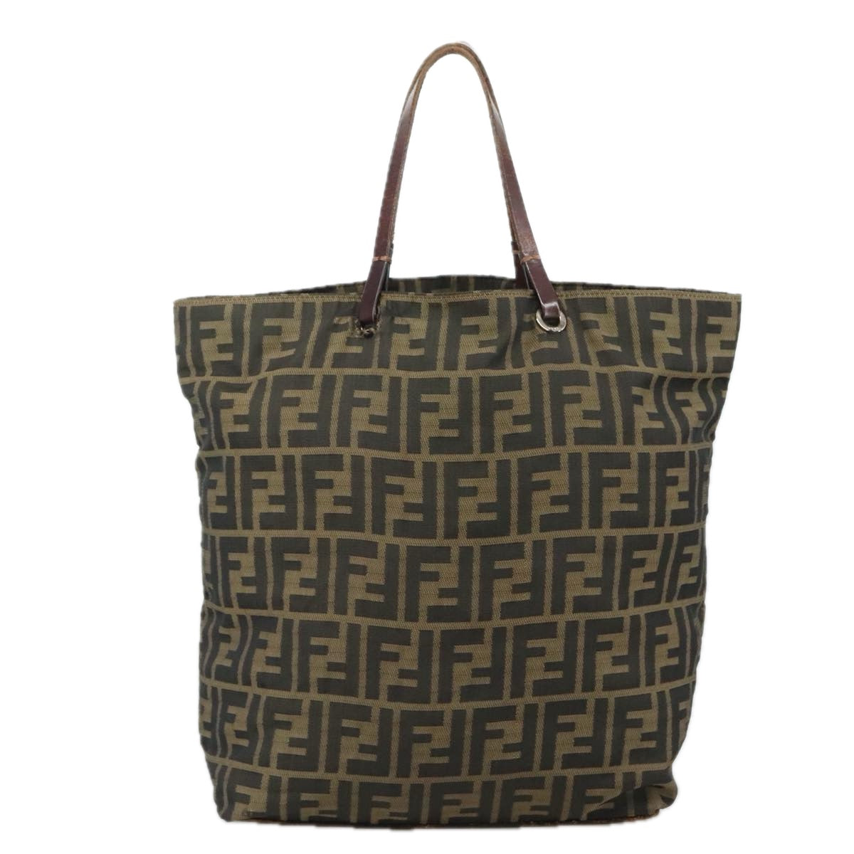 FENDI Zucca Canvas Tote Bag Brown Black Silver108092