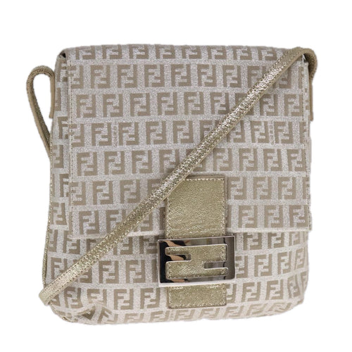FENDI Zucchino Canvas Shoulder Bag Silver108127