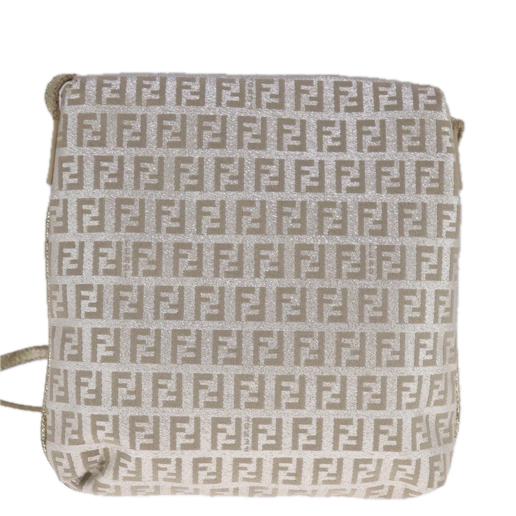 FENDI Zucchino Canvas Shoulder Bag Silver108127