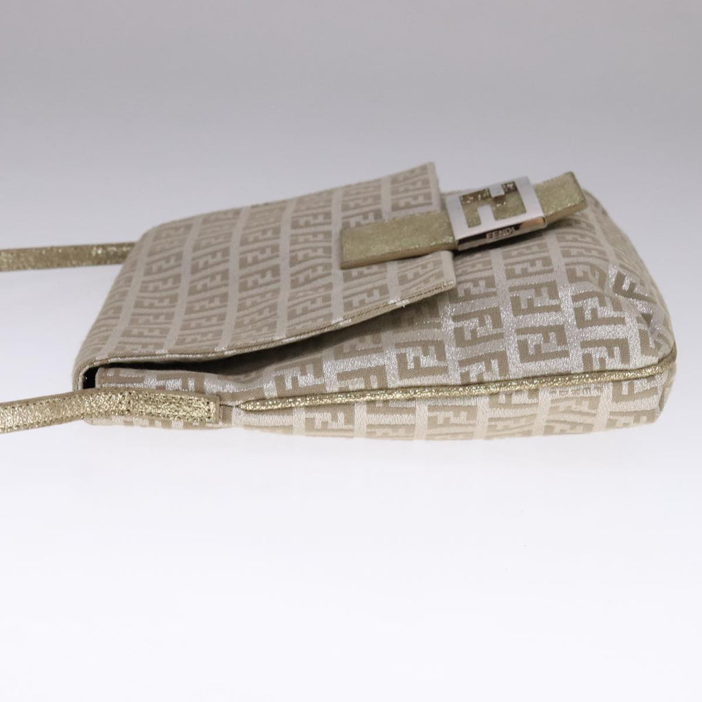 FENDI Zucchino Canvas Shoulder Bag Silver108127