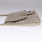 FENDI Zucchino Canvas Shoulder Bag Silver108127