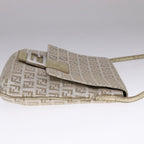 FENDI Zucchino Canvas Shoulder Bag Silver108127