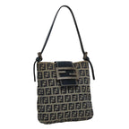 FENDI Zucchino Canvas Hand Bag Navy Silver108378