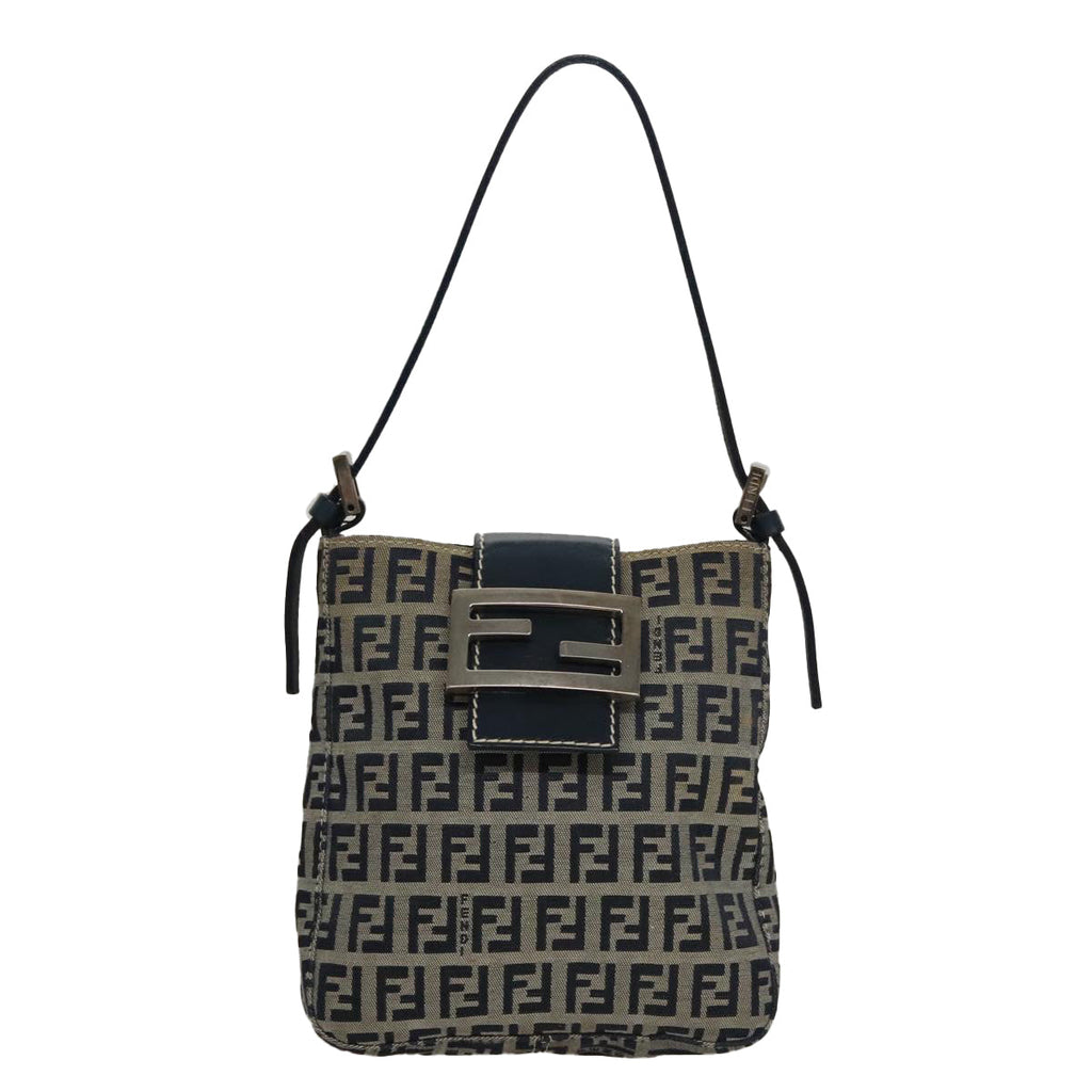 FENDI Zucchino Canvas Hand Bag Navy Silver108378