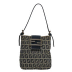 FENDI Zucchino Canvas Hand Bag Navy Silver108378