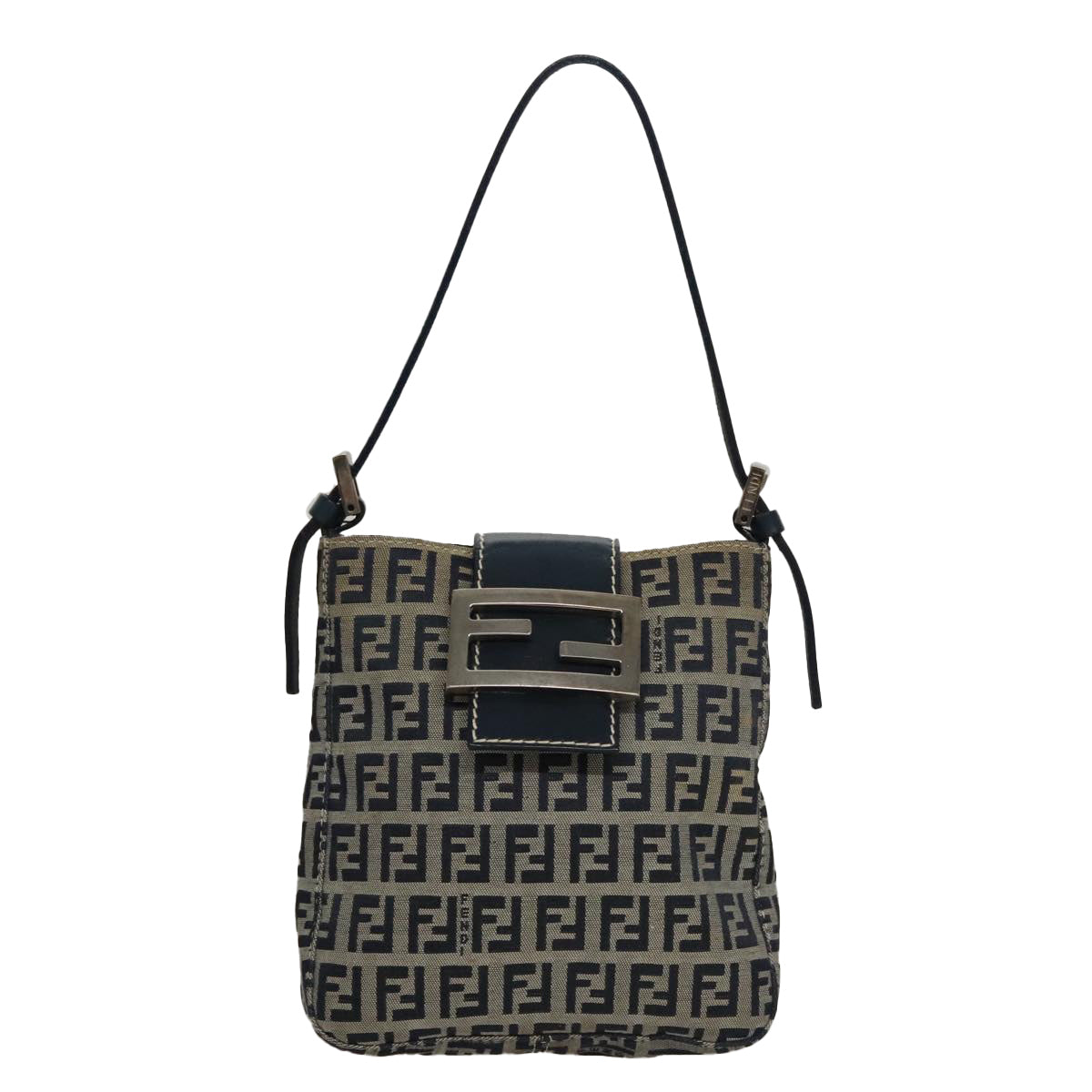FENDI Zucchino Canvas Hand Bag Navy Silver108378